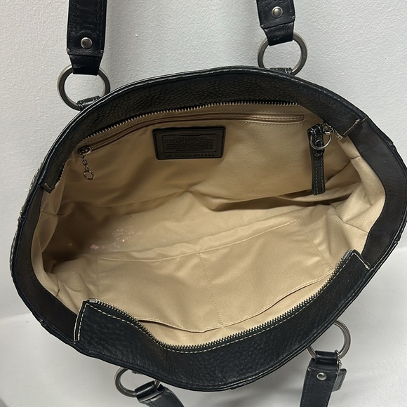 Coach Chelsea Purse Tote Handbag Pebbled Leather Black Silver Large Bag F12339 - Picture 7 of 9